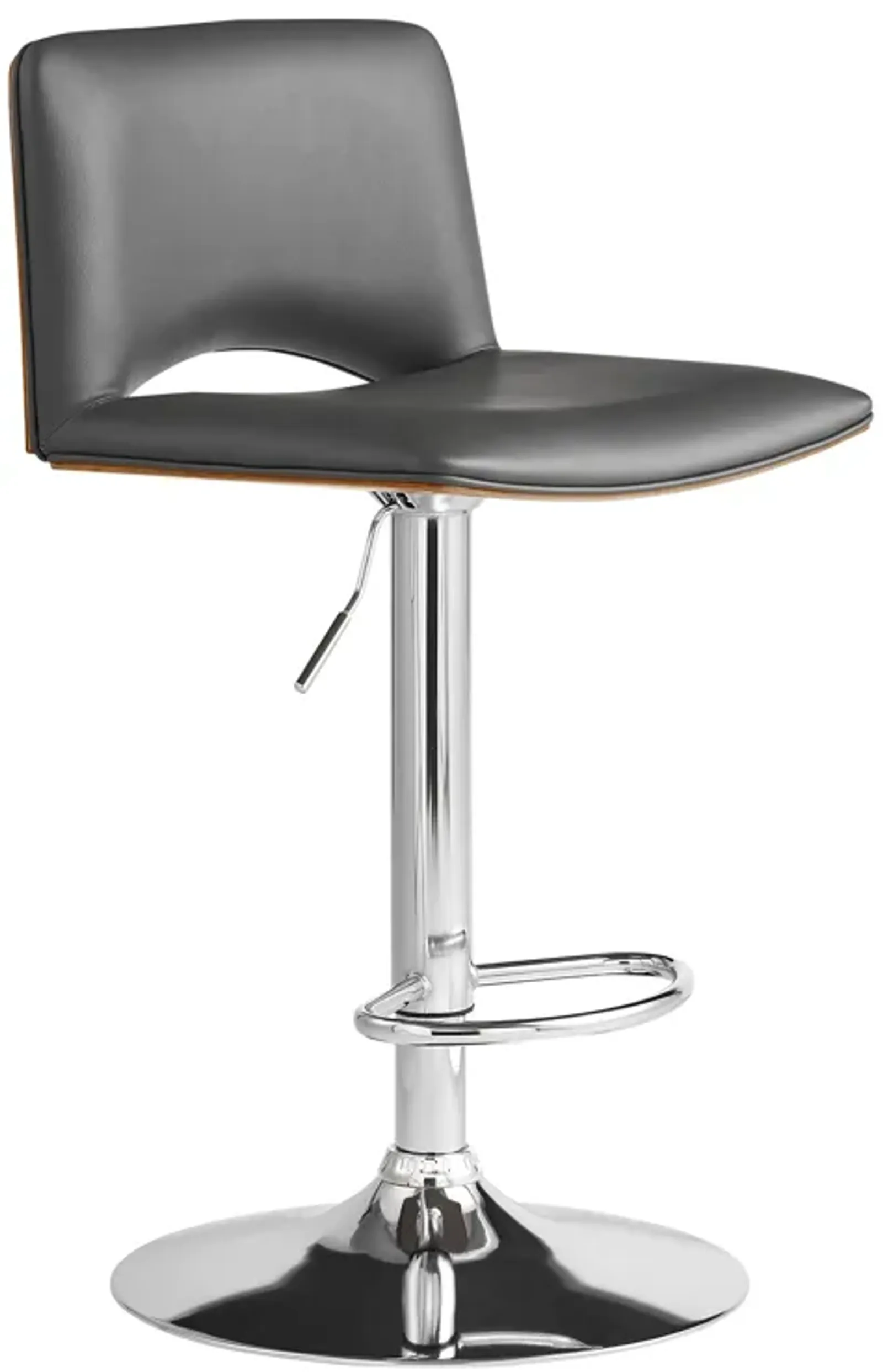 Thierry Adjustable Swivel Gray Faux Leather with Walnut Back and Chrome Bar Stool