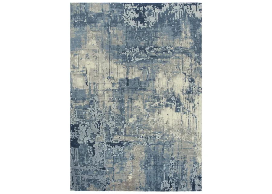 Artistry Blue Abstract NZ Wool/Tencel Blend 2' x 3'  Rectangle Rug