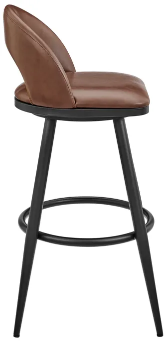 Lottech Swivel Bar Stool in Black Metal with Brown Faux Leather