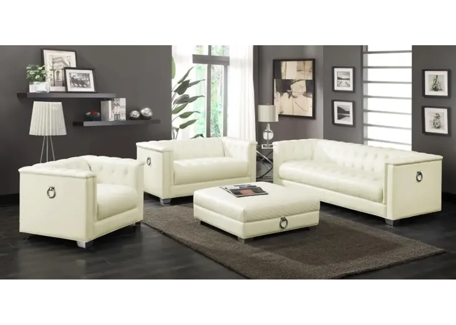 Chaviano 4-piece Upholstered Tufted Sofa Set Pearl White