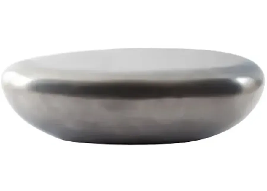 river stone coffee table, large, resin, polished aluminum finish