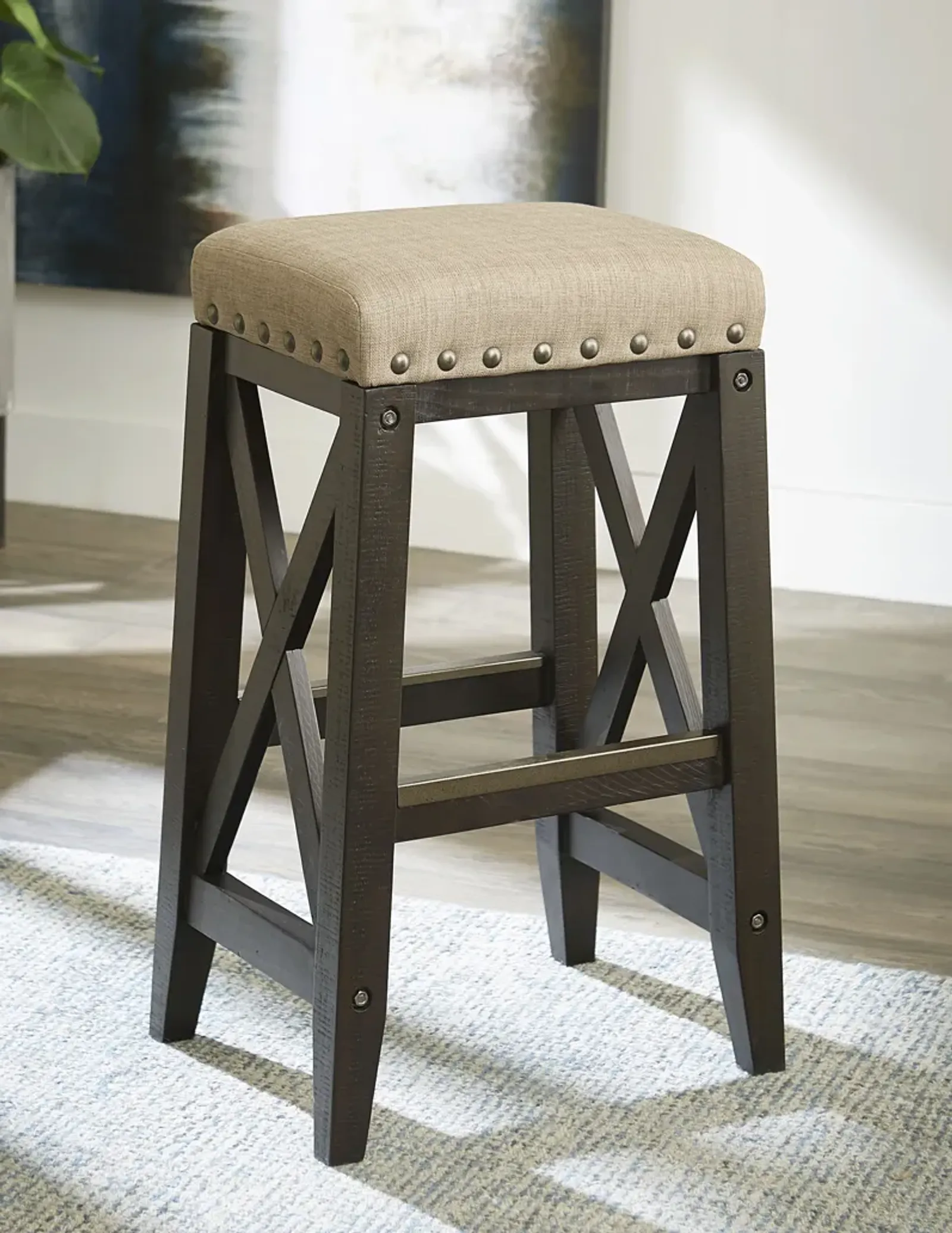 Yosemite Solid Wood Upholstered Bar Stool in Cafe