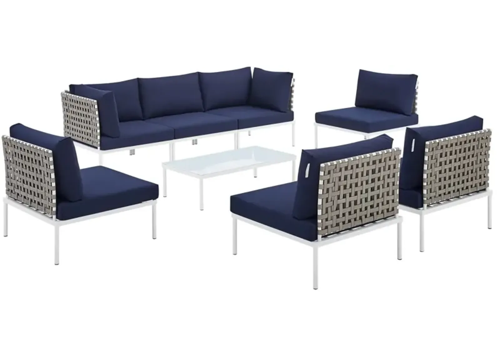 Harmony 8-Piece  Sunbrella® Basket Weave Outdoor Patio Aluminum Sectional Sofa Set