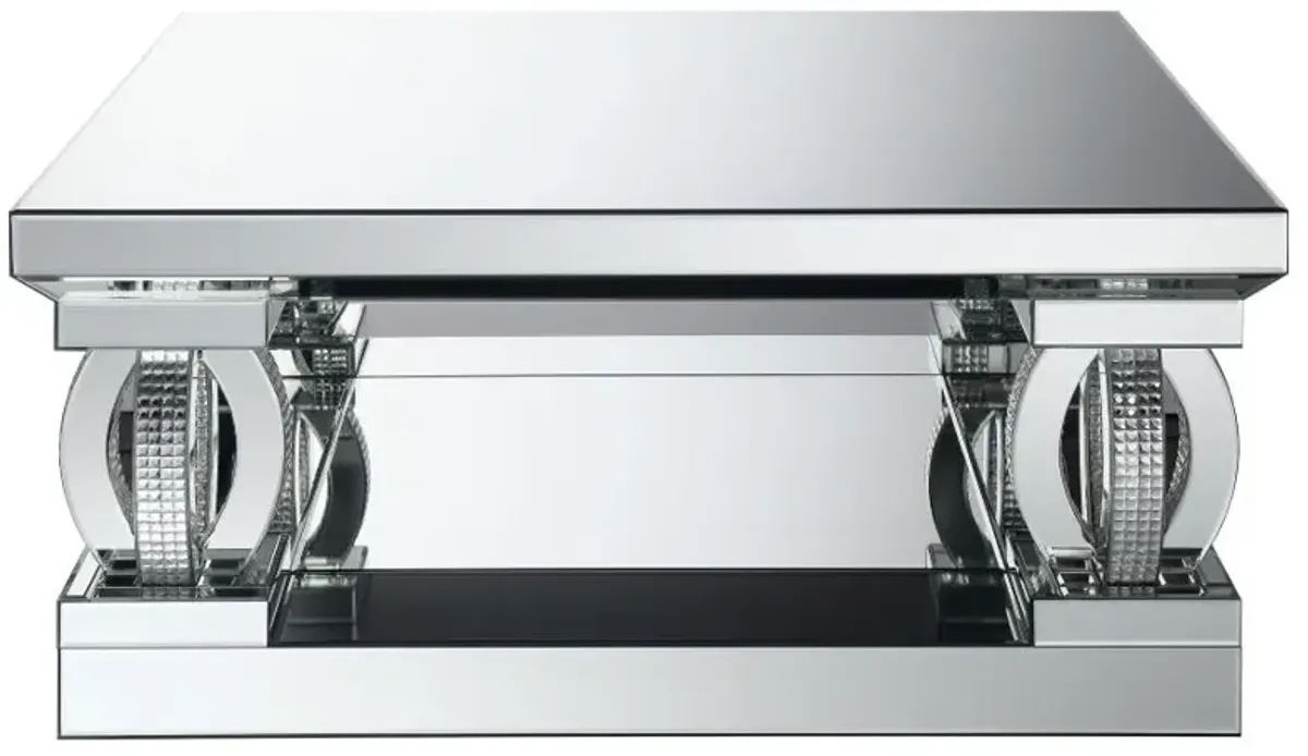 Amalia Square Coffee Table with Lower Shelf Clear Mirror