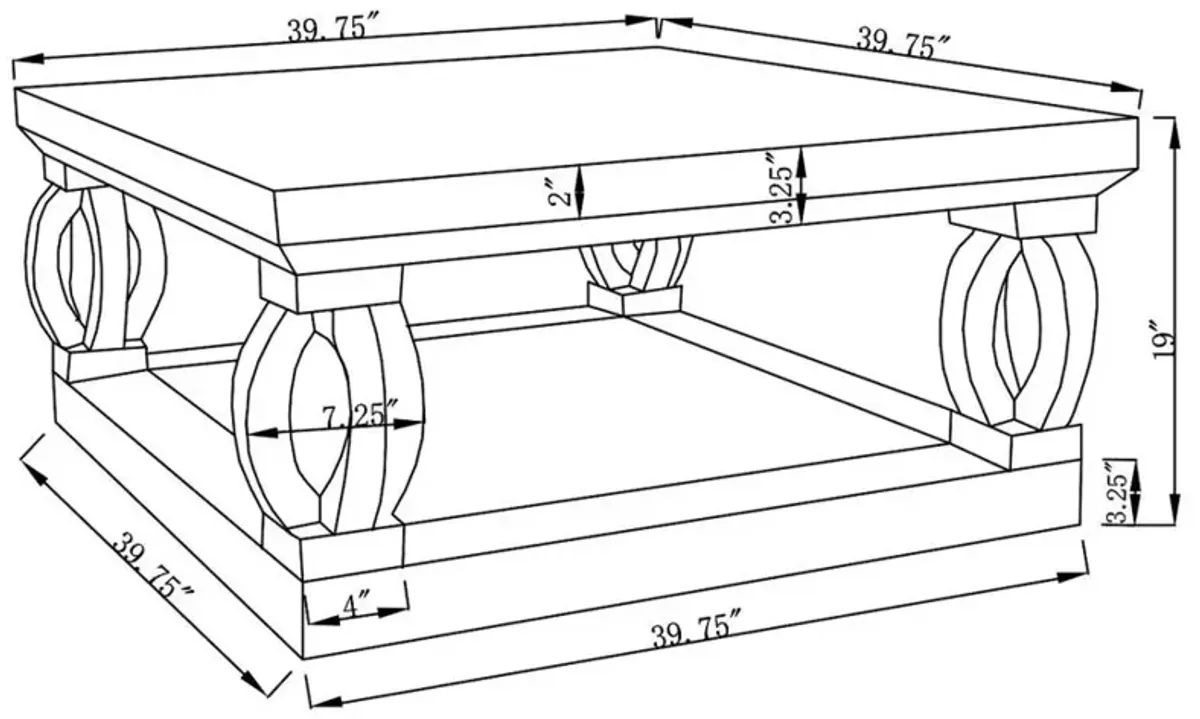 Amalia Square Coffee Table with Lower Shelf Clear Mirror
