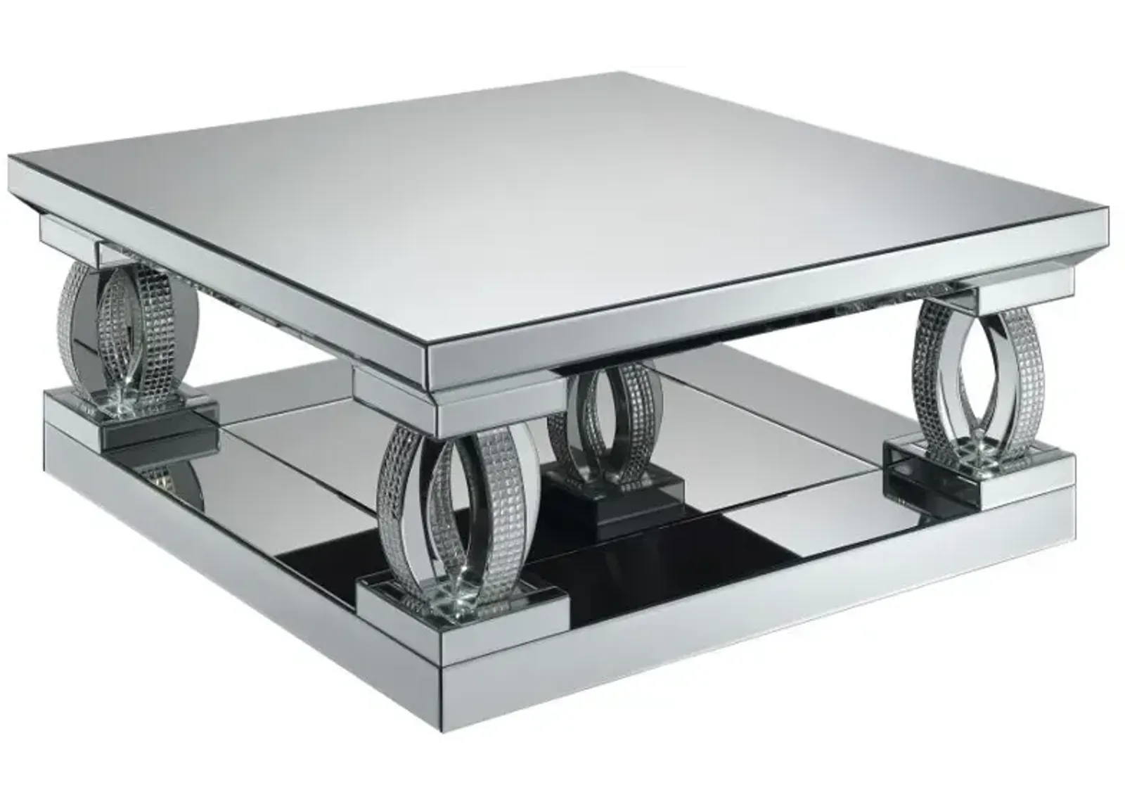 Amalia Square Coffee Table with Lower Shelf Clear Mirror