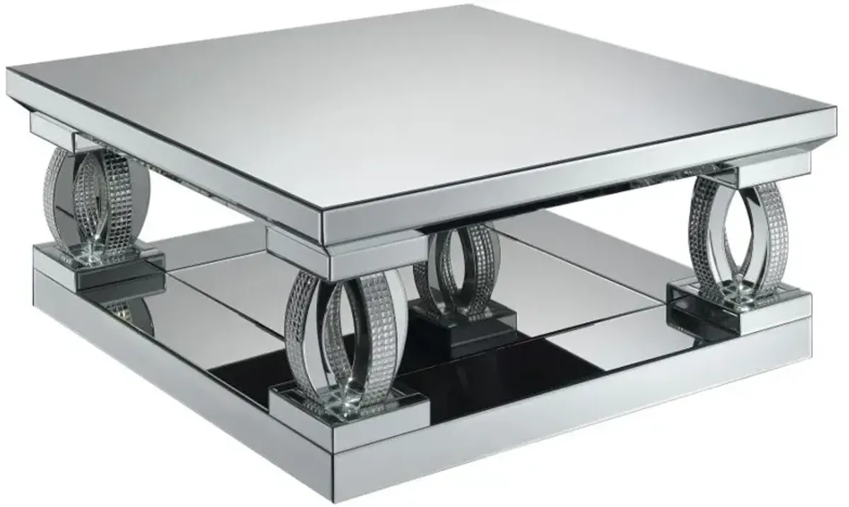 Amalia Square Coffee Table with Lower Shelf Clear Mirror