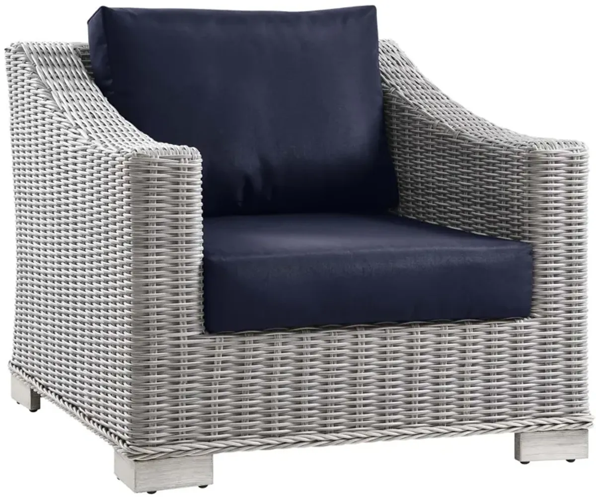 Conway Outdoor Patio Wicker Rattan 2-Piece Armchair and Ottoman Set