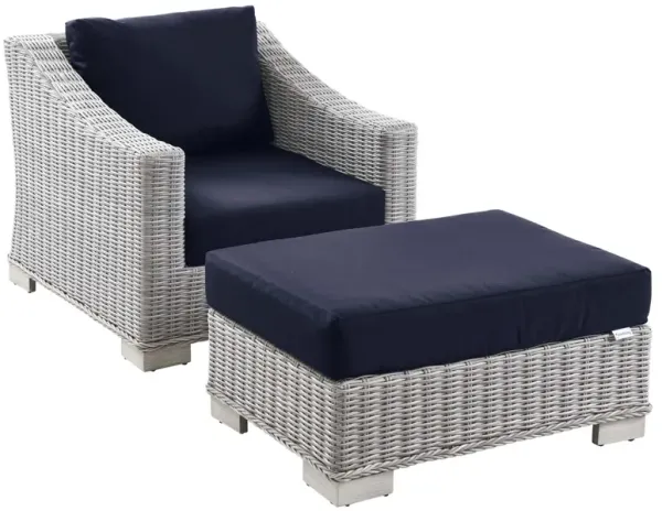 Conway Outdoor Patio Wicker Rattan 2-Piece Armchair and Ottoman Set