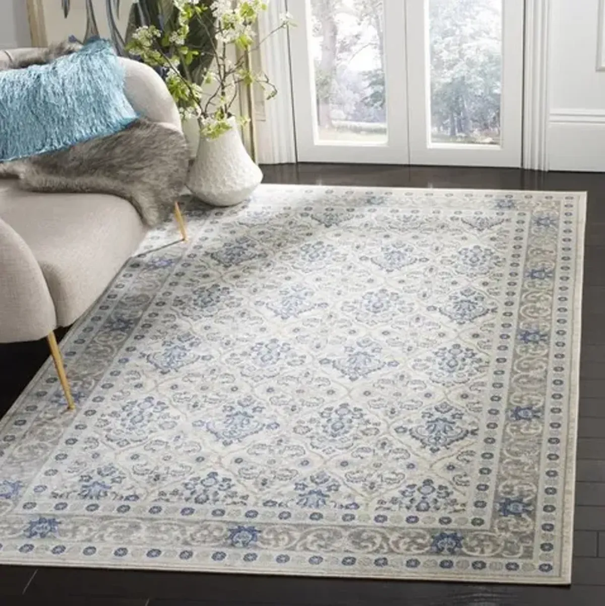 Brentwood 870 Light Grey / Blue 9' X 12' Large Rectangle Powerloomed Rug