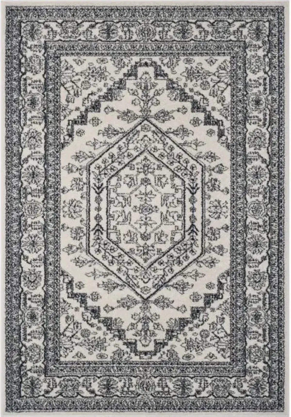 Adirondack Contemporary Ivory / Navy 2'-6" X 10' Powerloomed Rug