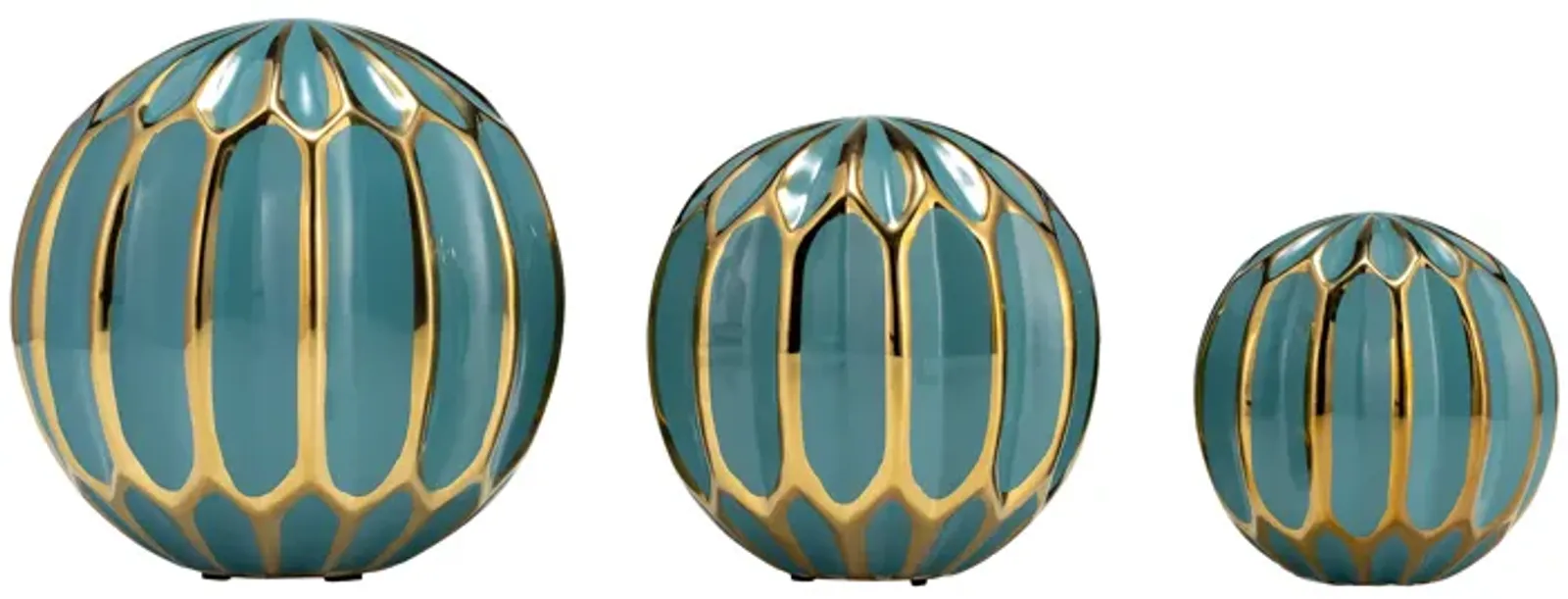 Cer S/3 4/5/6" Orbs, Turq/gold