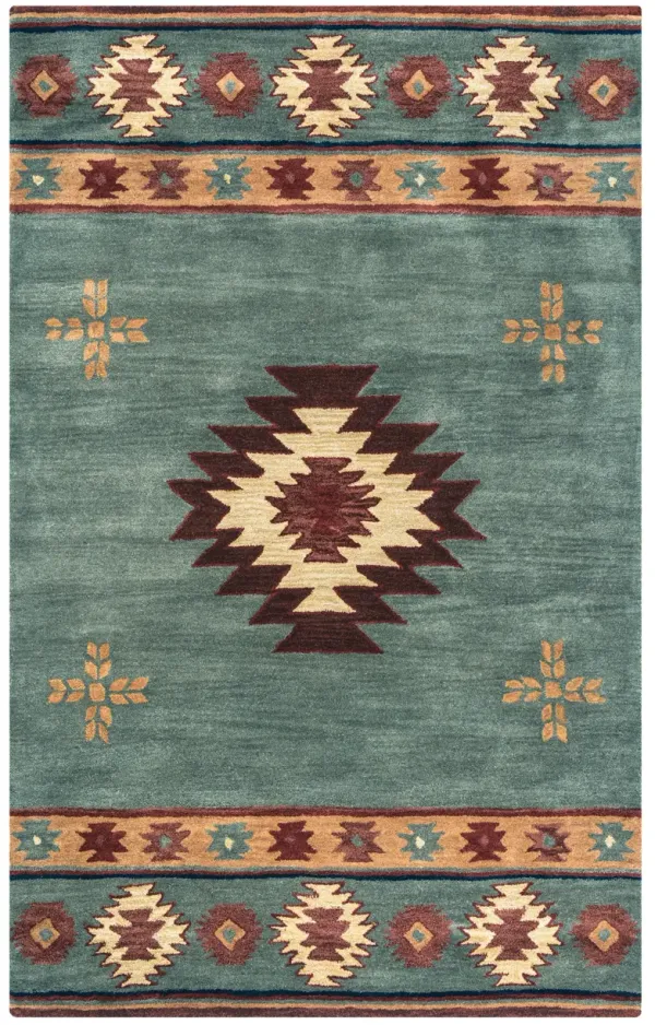 Southwest Green Southwest/Tribal Wool 8' x 10' Rectangle Rug
