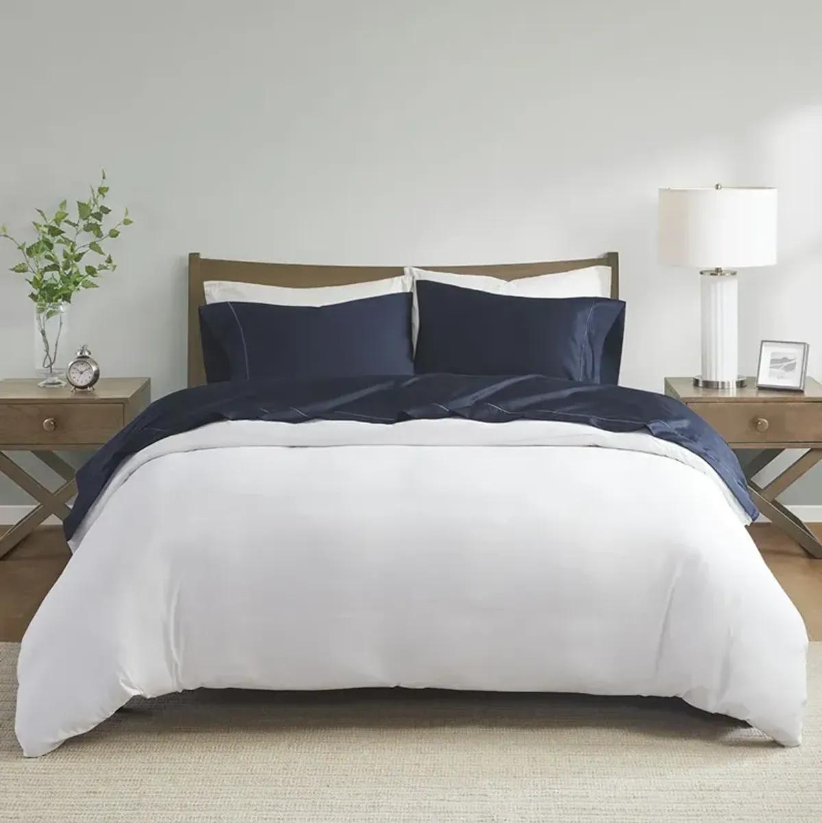 Madison Park 600 Thread Count Navy Pima Cotton Sheet Set - Split King