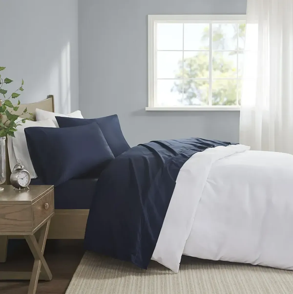 Madison Park 600 Thread Count Navy Pima Cotton Sheet Set - Split King