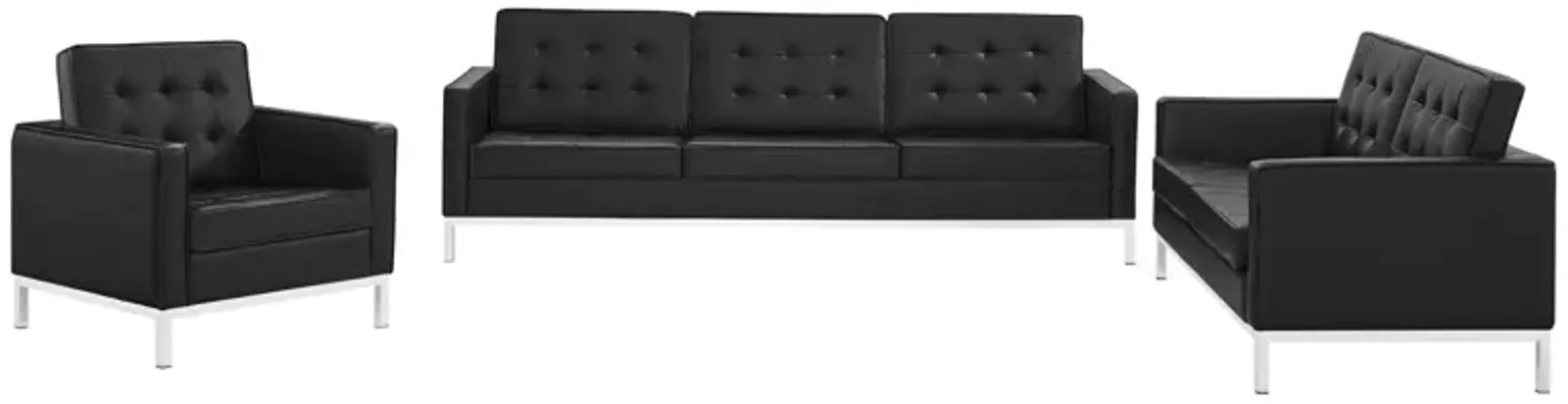 Loft Tufted Upholstered Faux Leather 3 Piece Set