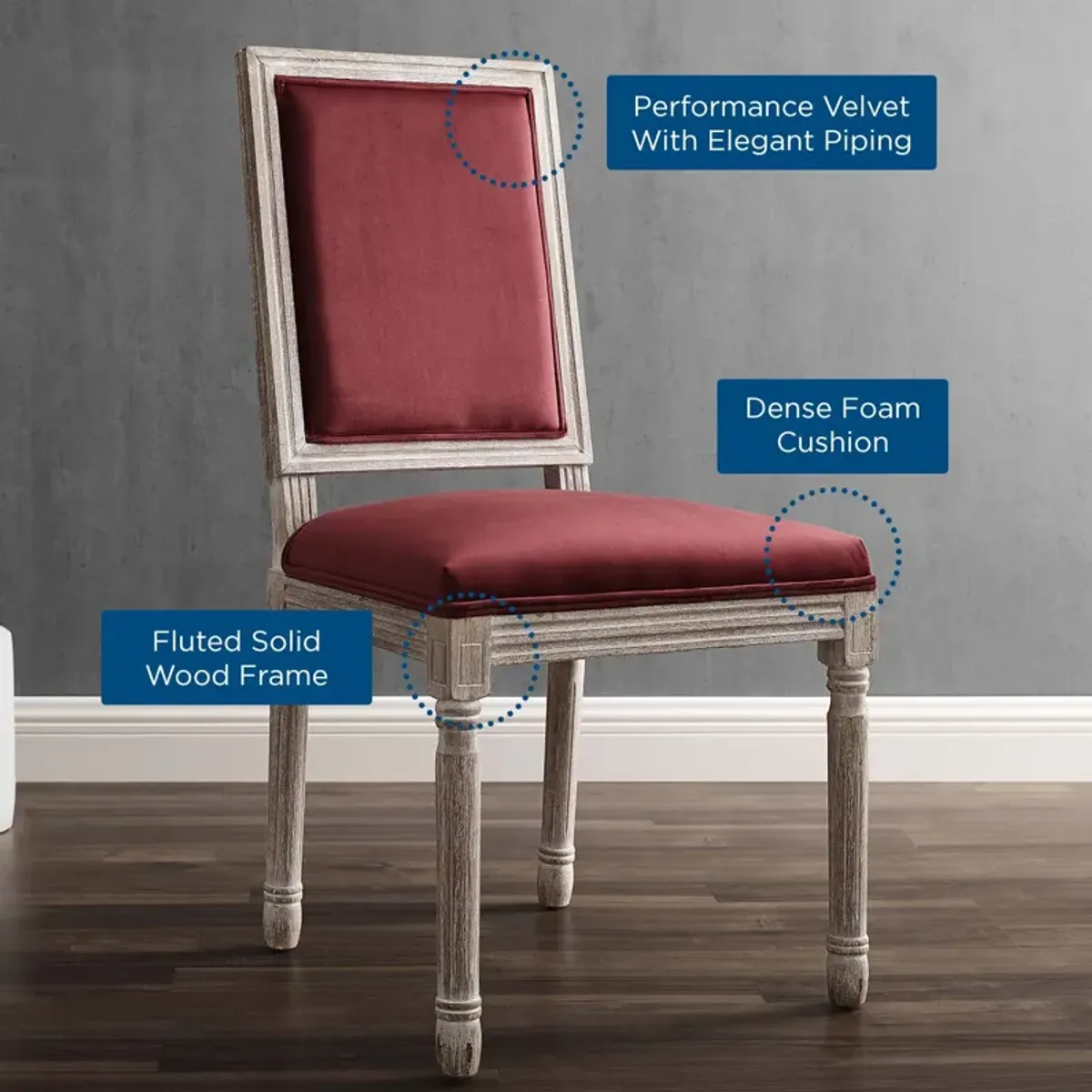 Court French Vintage Performance Velvet Dining Side Chair