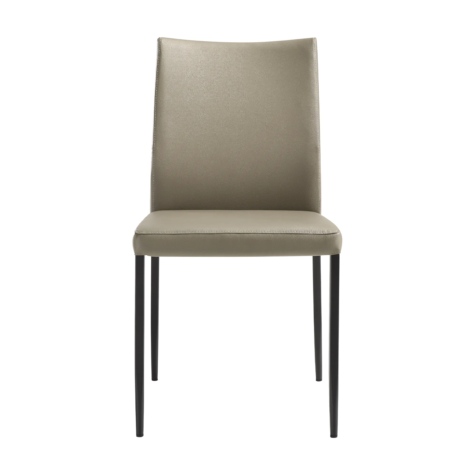 Kash Upholstered Dining Chair in Taupe Gray Faux Leather and Black Metal Legs - Set of 2