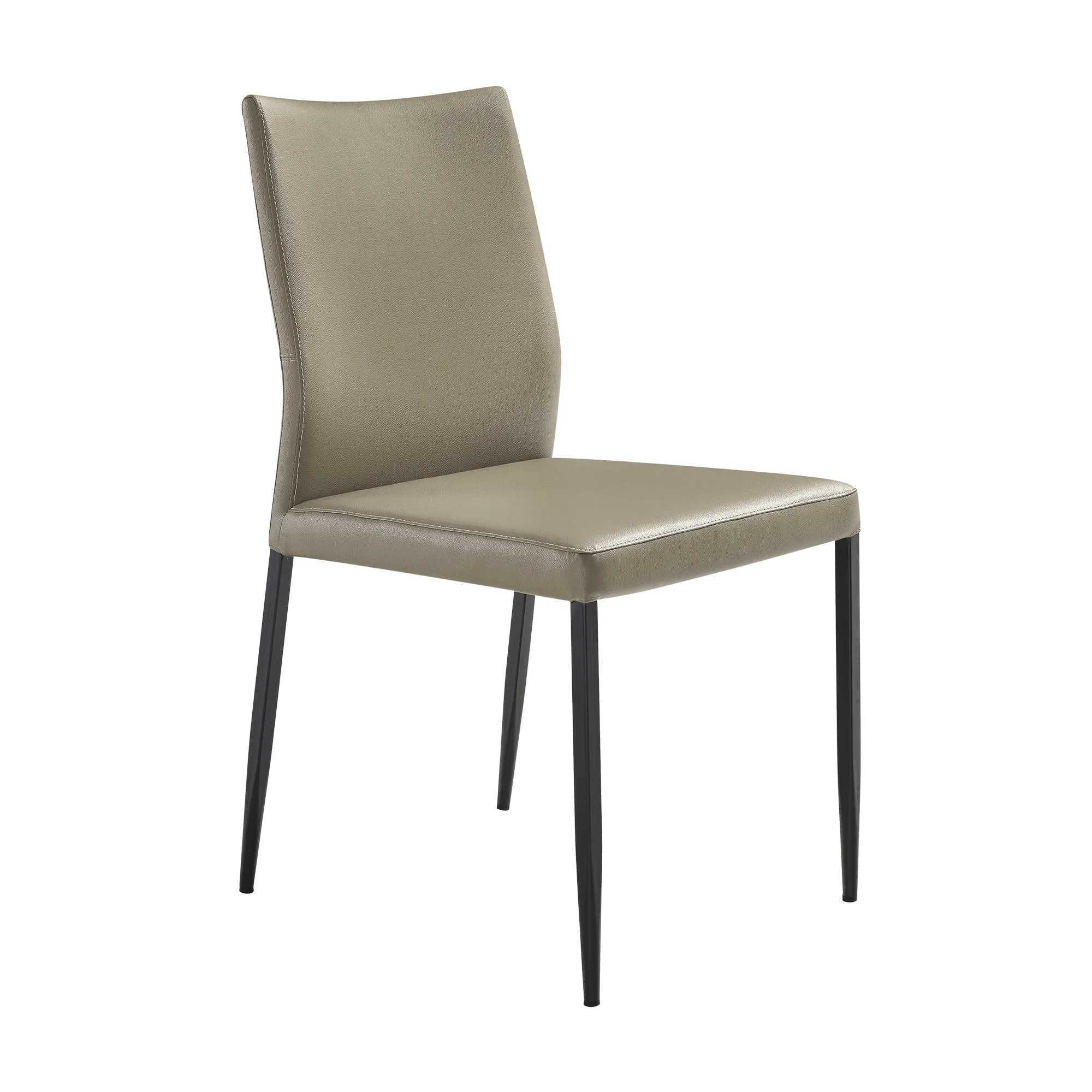 Kash Upholstered Dining Chair in Taupe Gray Faux Leather and Black Metal Legs - Set of 2