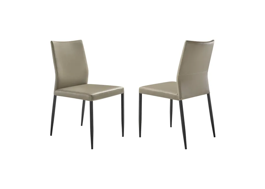 Kash Upholstered Dining Chair in Taupe Gray Faux Leather and Black Metal Legs - Set of 2