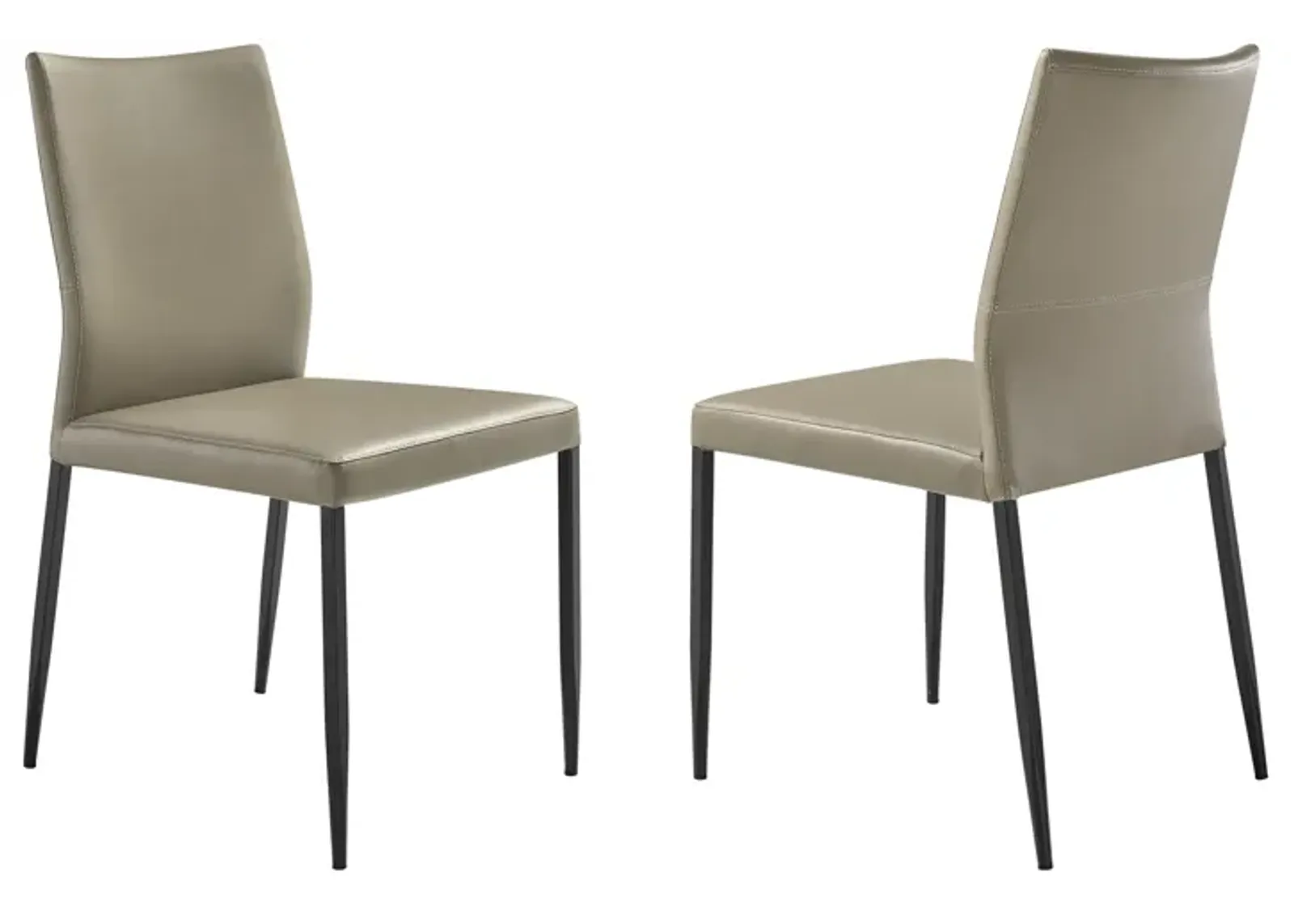 Kash Upholstered Dining Chair in Taupe Gray Faux Leather and Black Metal Legs - Set of 2