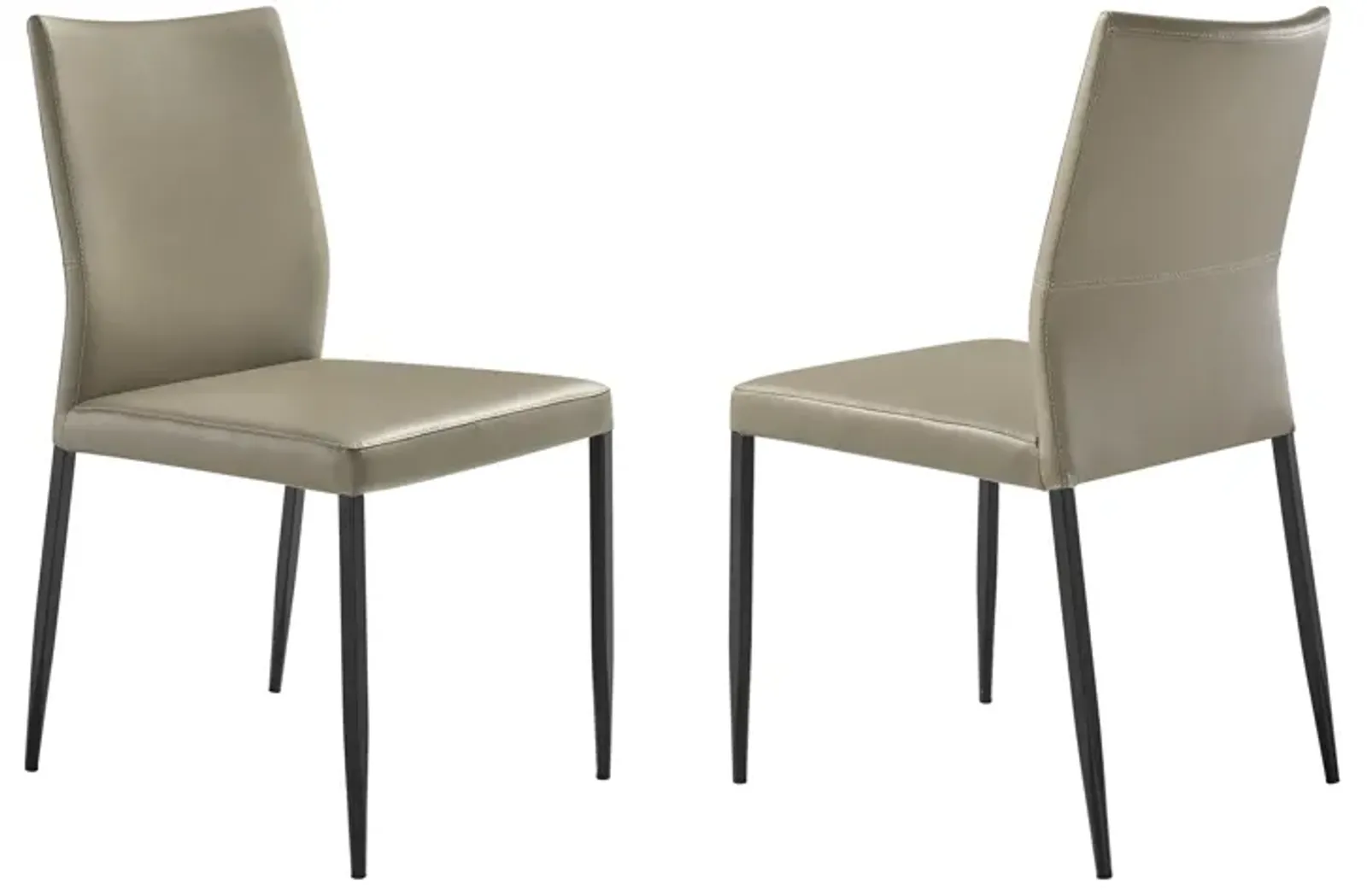 Kash Upholstered Dining Chair in Taupe Gray Faux Leather and Black Metal Legs - Set of 2