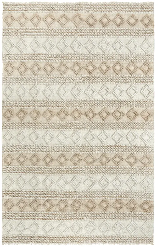 Capri Beige Geometric/Stripe Polyester/Wool Blend 5' x 7'6" Rectangle Rug