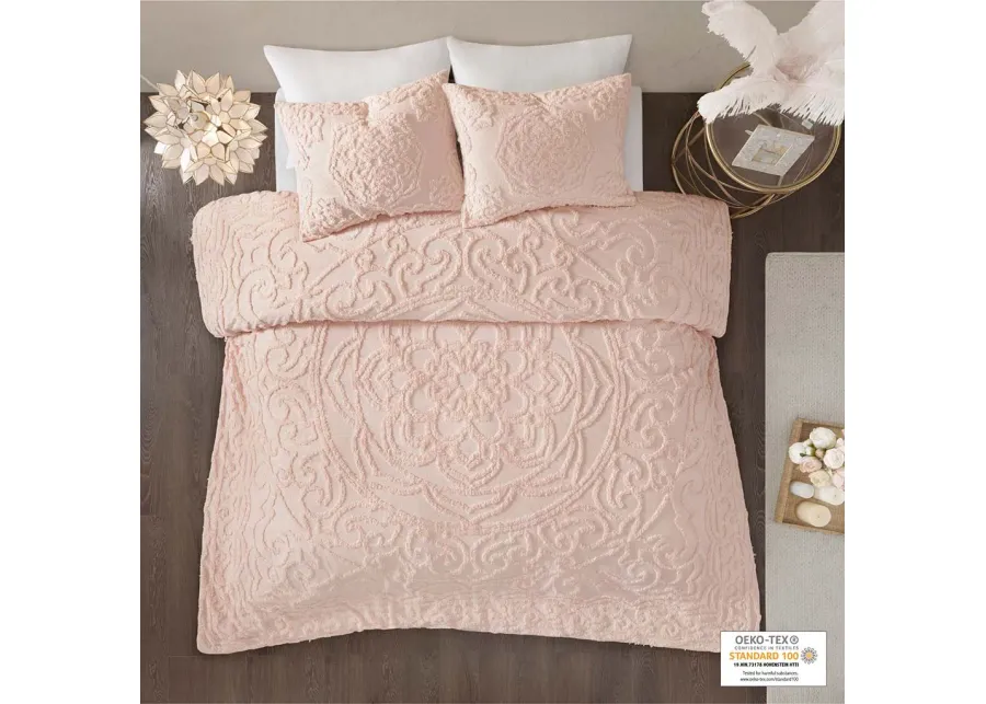 Madison Park Laetitia Blush 3-Piece Tufted Cotton Chenille Medallion Duvet Cover Set