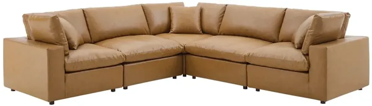 Commix Down Filled Overstuffed Vegan Leather 5-Piece Sectional Sofa