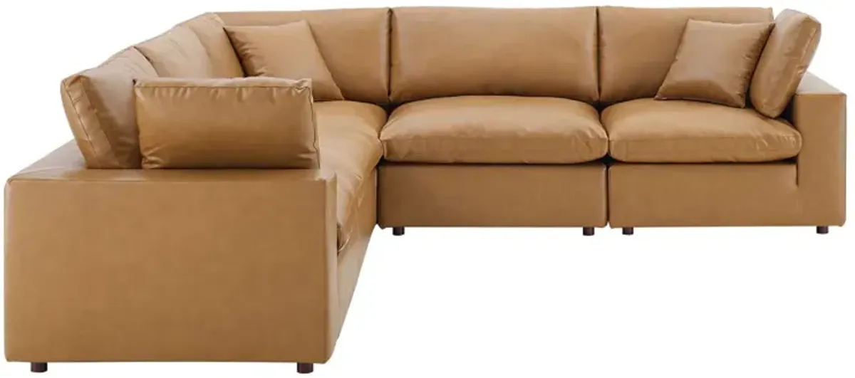 Commix Down Filled Overstuffed Vegan Leather 5-Piece Sectional Sofa