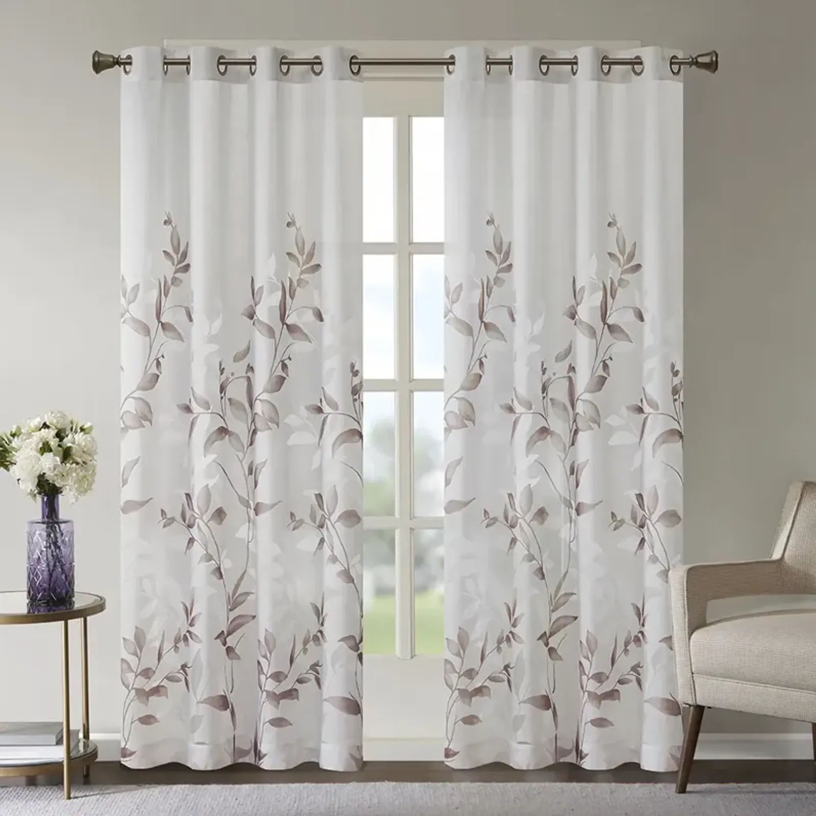 Madison Park Cecily Mauve Burnout Printed Curtain Panel