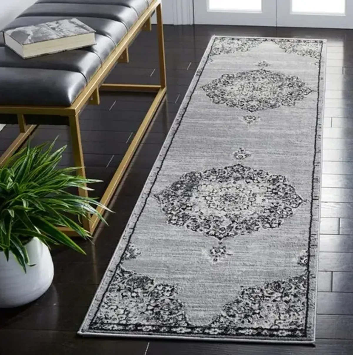 Brentwood 802 Grey / Black 2' X 8' Runner Powerloomed Rug