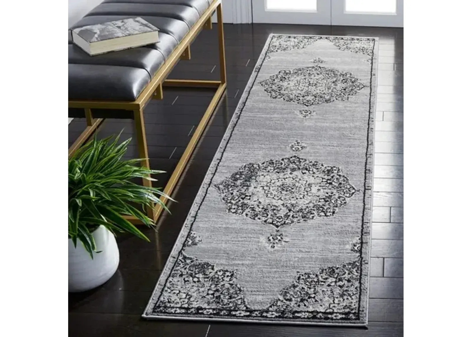 Brentwood 802 Grey / Black 2' X 8' Runner Powerloomed Rug