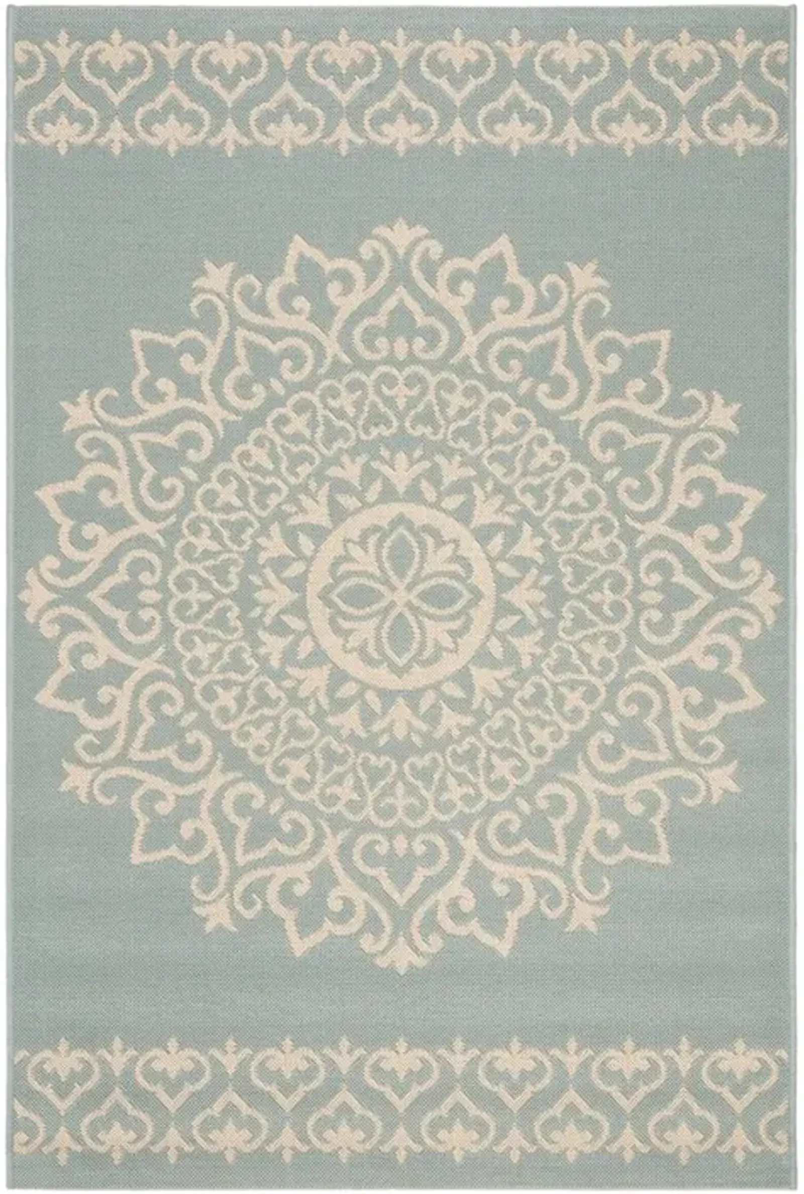 LINDEN 183 Collection LND183L-5 Cream / Aqua 5'-3" X 7'-6"