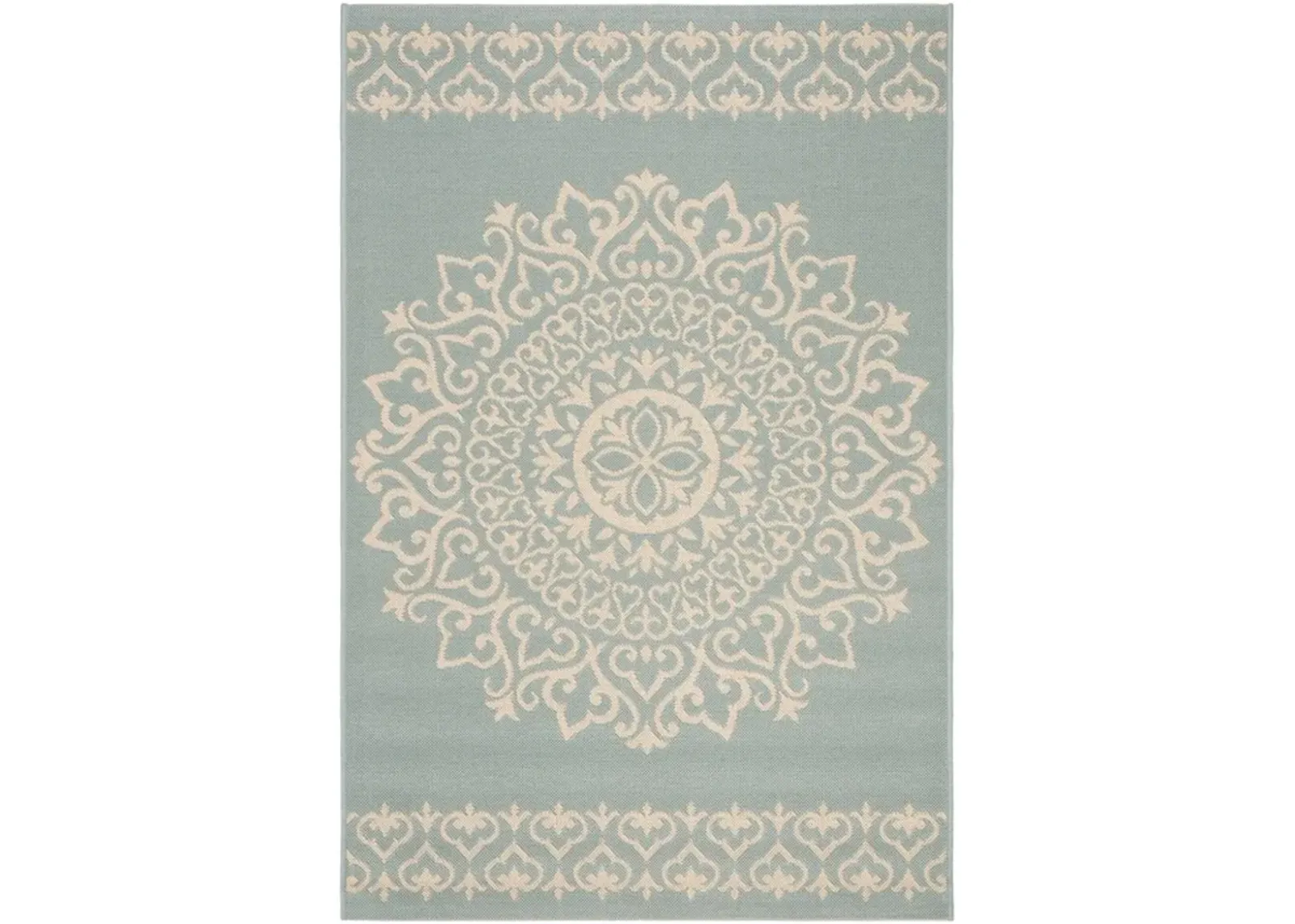 LINDEN 183 Collection LND183L-5 Cream / Aqua 5'-3" X 7'-6"