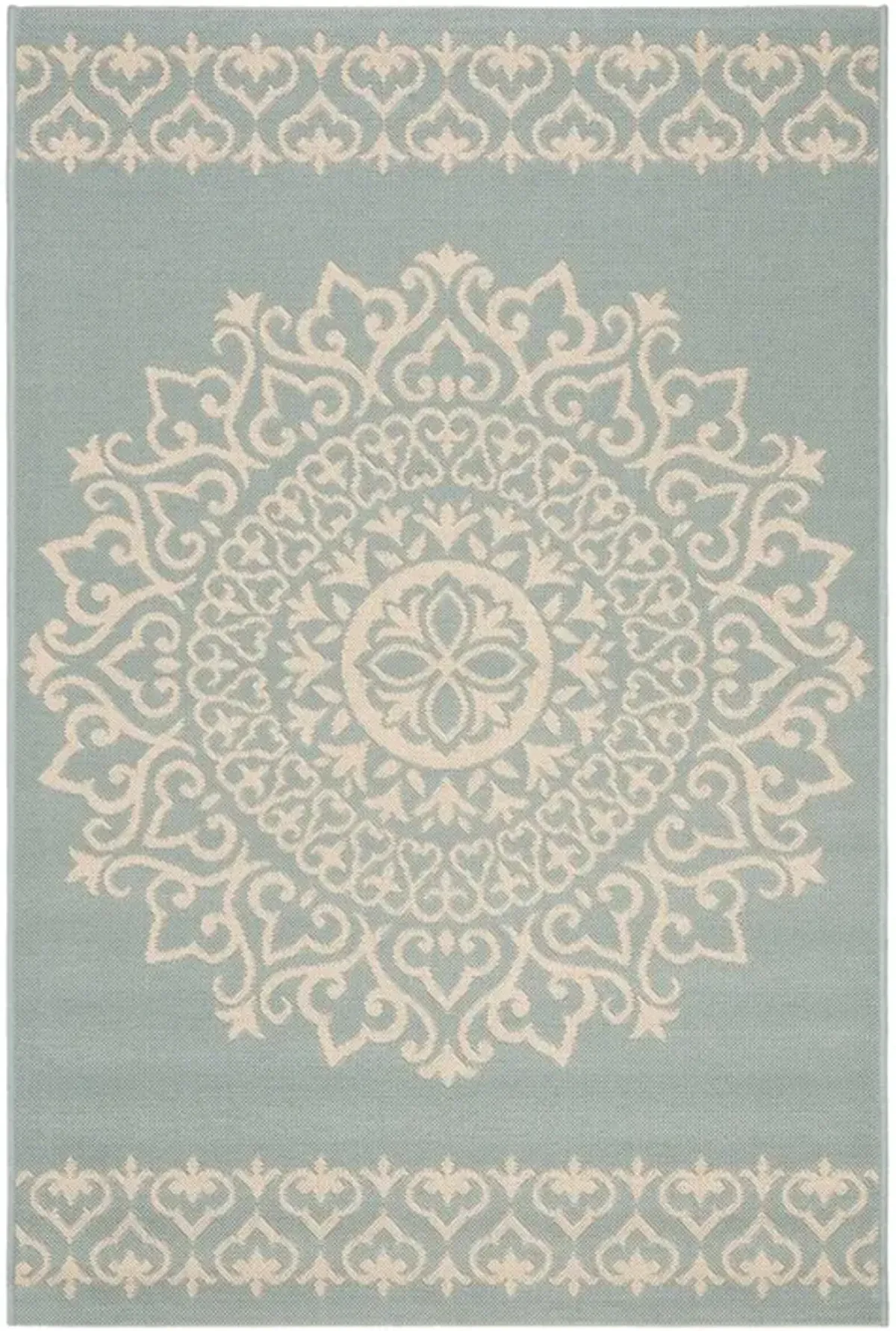 LINDEN 183 Collection LND183L-5 Cream / Aqua 5'-3" X 7'-6"