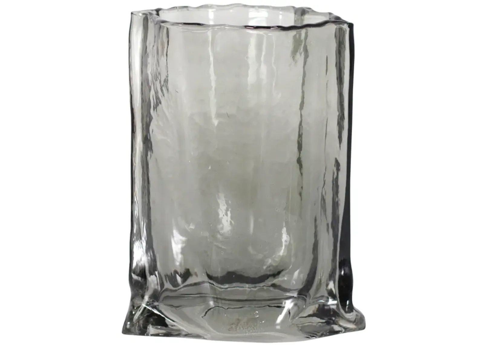 Glass, 9" Paper Bag Vase, Smoke