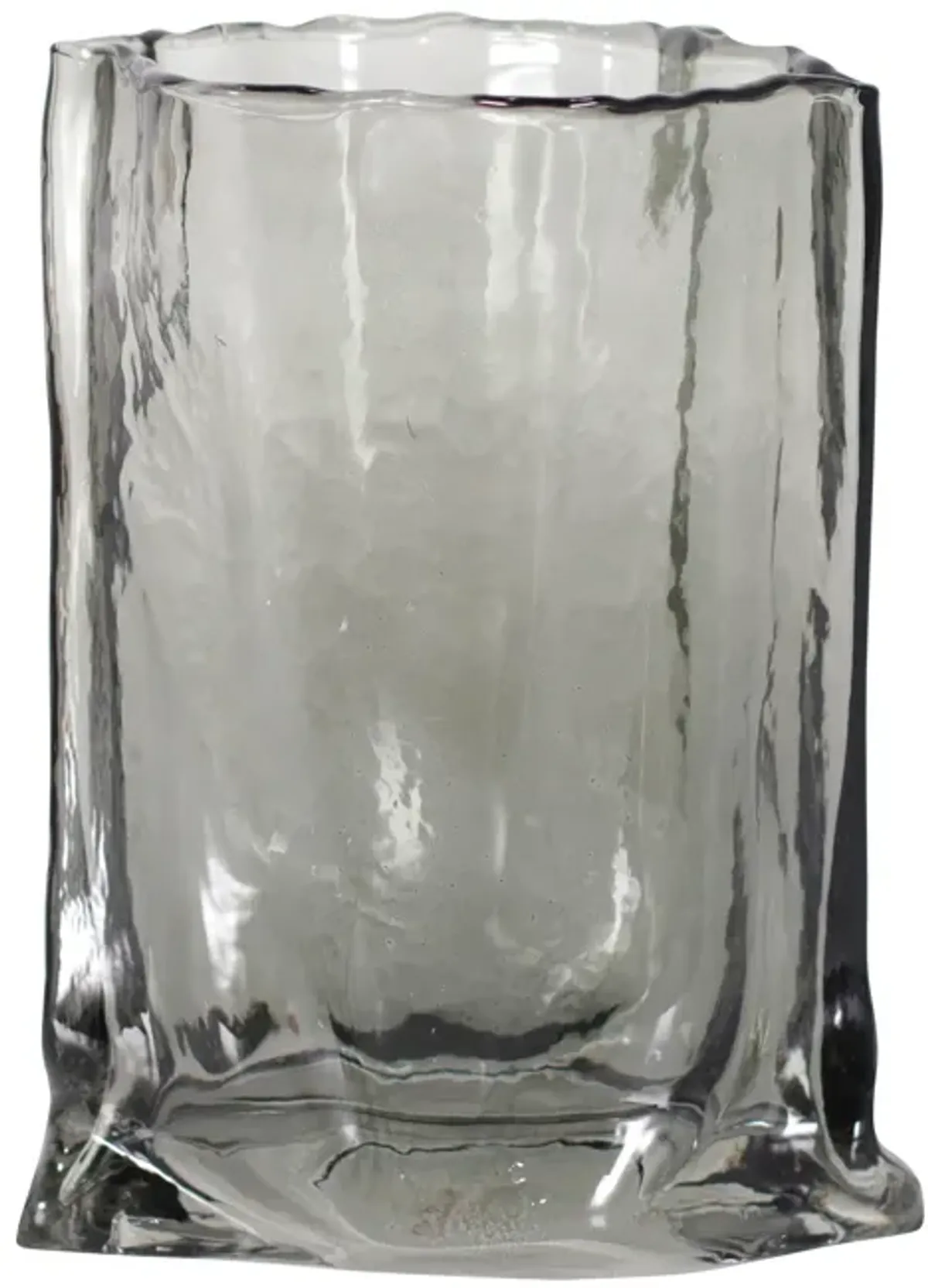 Glass, 9" Paper Bag Vase, Smoke