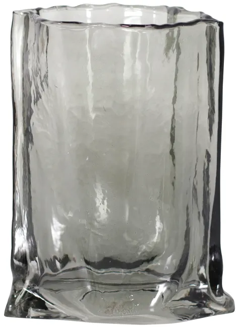 Glass, 9" Paper Bag Vase, Smoke