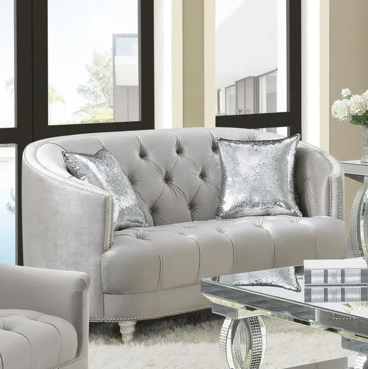 Avonlea Sloped Arm Tufted Loveseat Grey