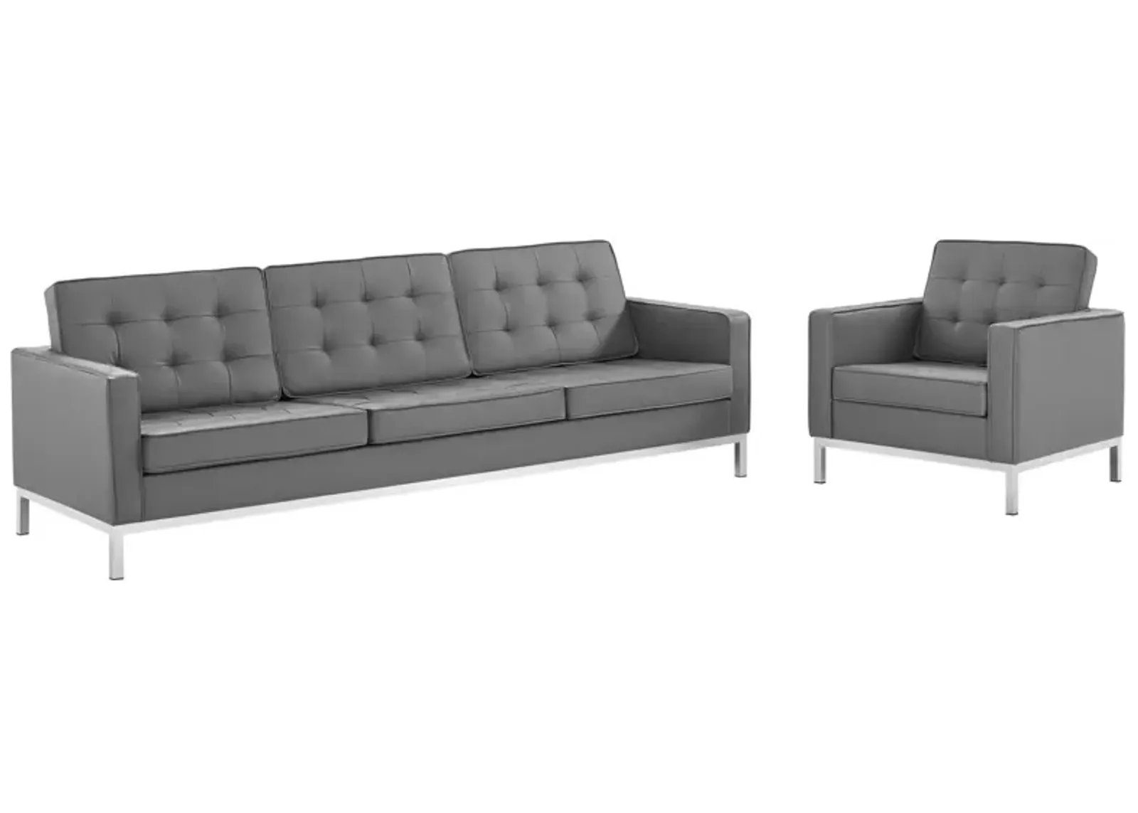 Loft Tufted Upholstered Faux Leather Sofa and Armchair Set