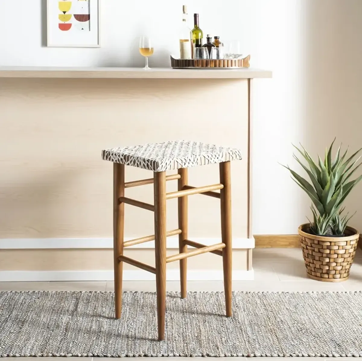 Kaleo Woven Leather Barstool