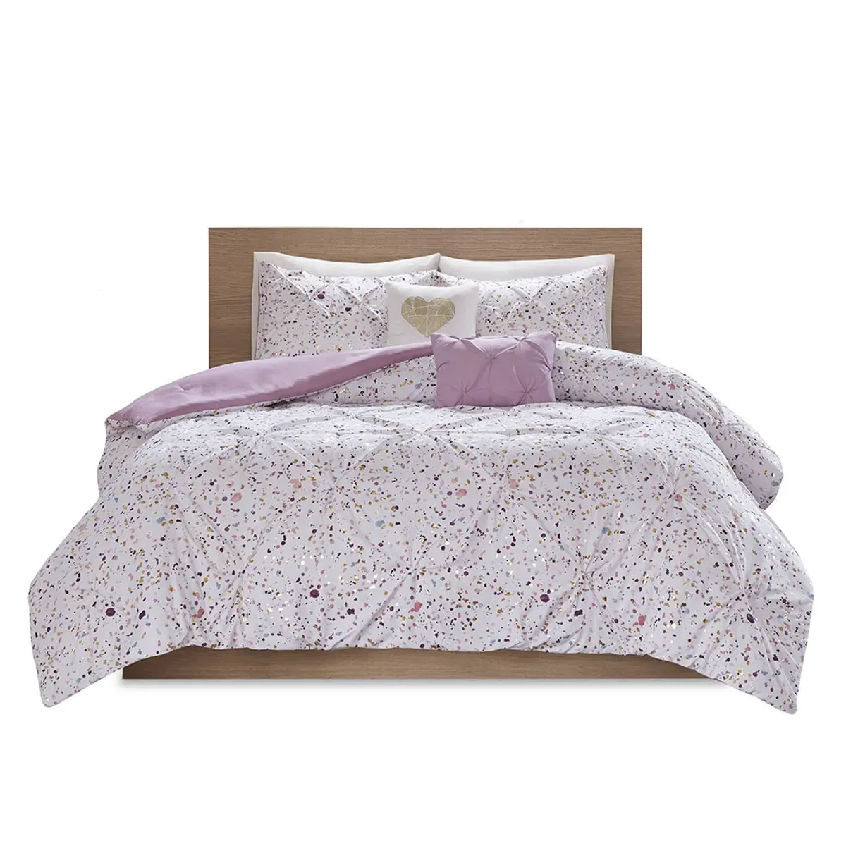 Intelligent Design Abby/Lara/Nicole Plum Metallic Printed and Pintucked Comforter