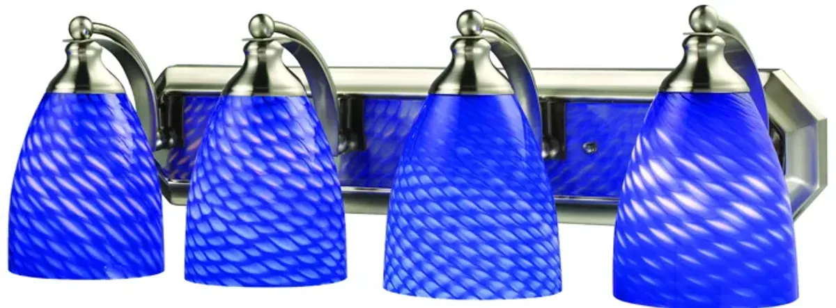 Mix-N-Match Vanity 4-Light Wall Lamp in Satin Nickel with Sapphire Glass