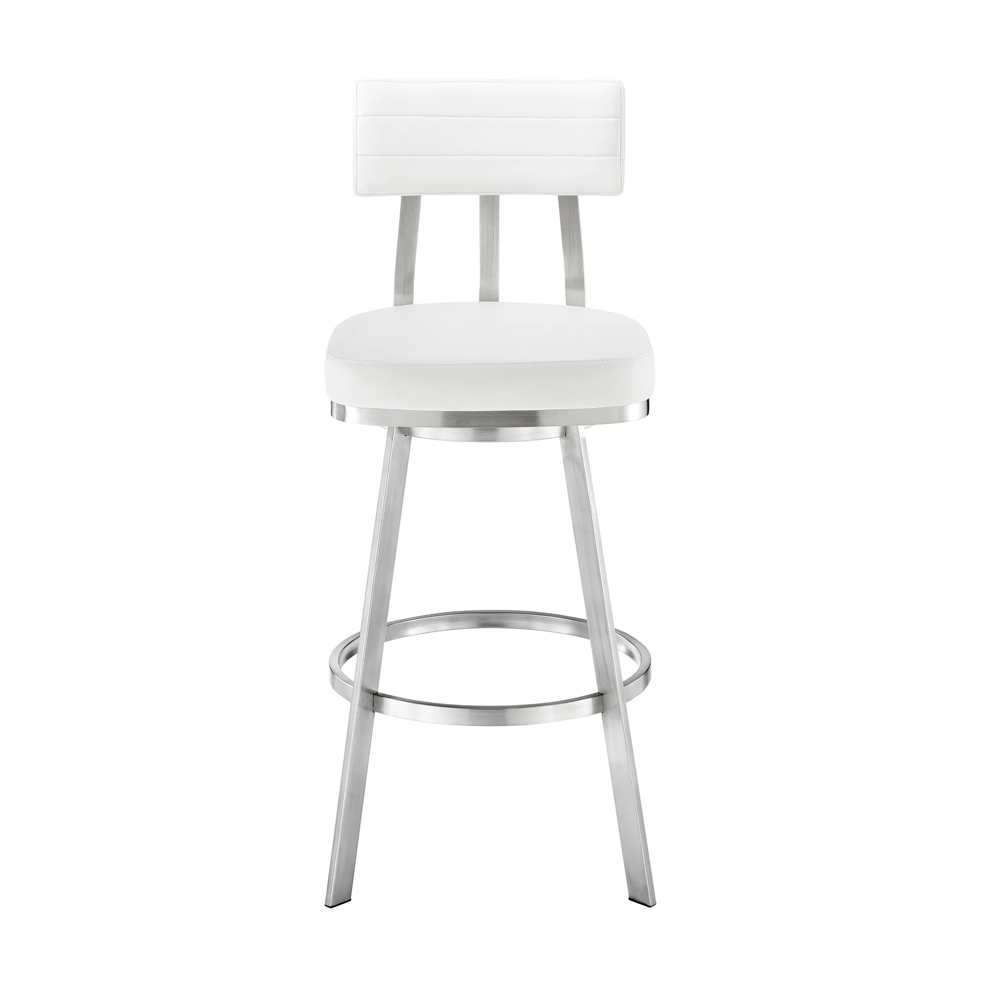 Benjamin 26" Swivel Counter Stool in Brushed Stainless Steel with White Faux Leather