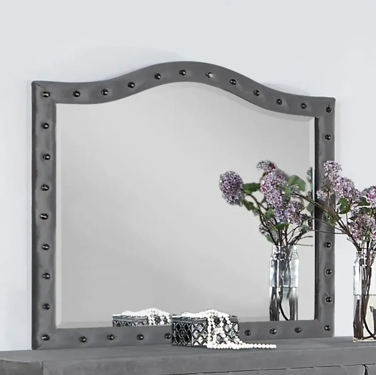 Deanna Button Tufted Dresser Mirror Grey