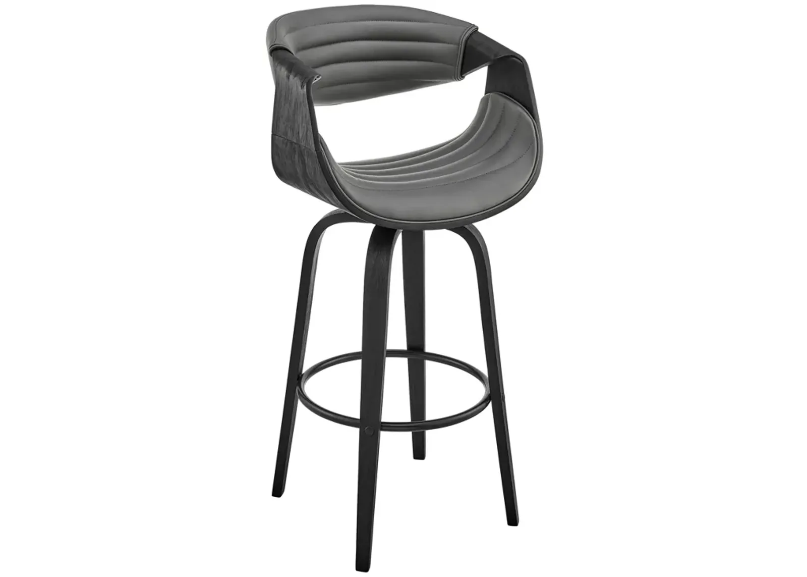 Arya 26" Swivel Counter Stool in Gray Faux Leather and Black Wood