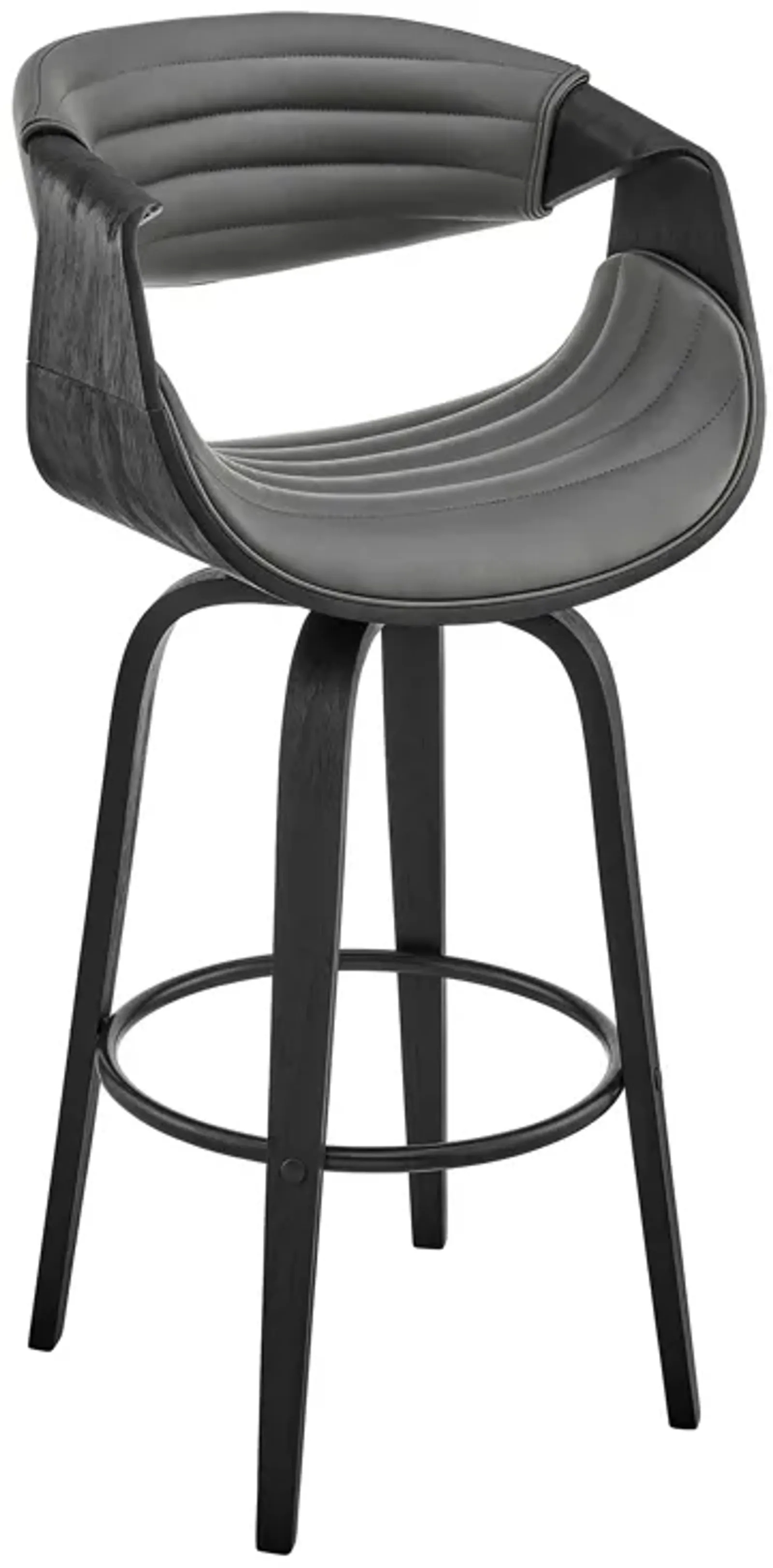 Arya 26" Swivel Counter Stool in Gray Faux Leather and Black Wood