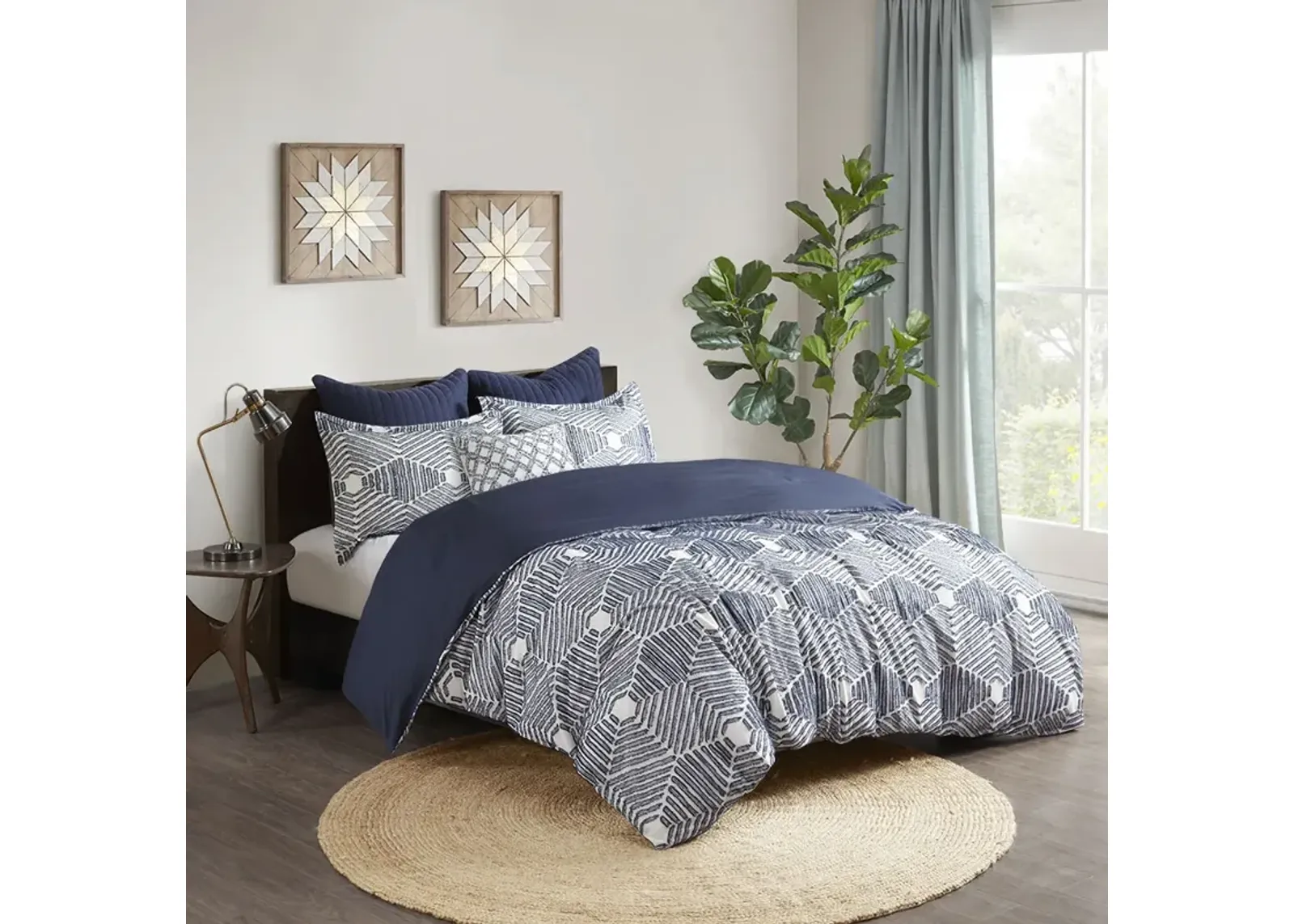 INK+IVY Ellipse Navy Cotton Jacquard Comforter Set