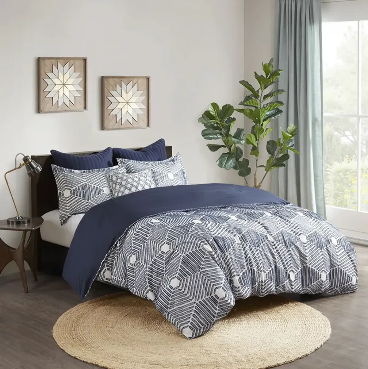 INK+IVY Ellipse Navy Cotton Jacquard Comforter Set